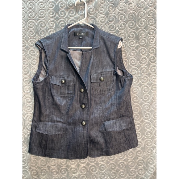 Kasper Blazer Jacket Denim Blue Button Front Size 16 - Picture 1 of 5